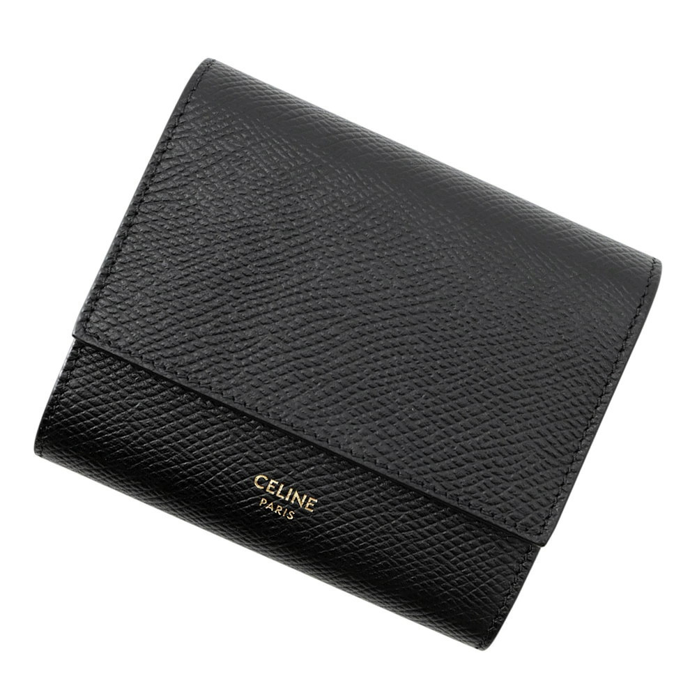 Celine Trifold Wallet Leather Folding Black